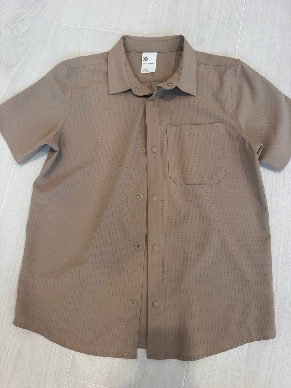Boys Short-Sleeve Button-Up Shirt in Taupe